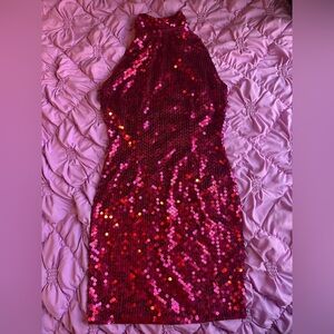 Vintage 80s Niteline Red Sequin Halter Dress — Size 6!!